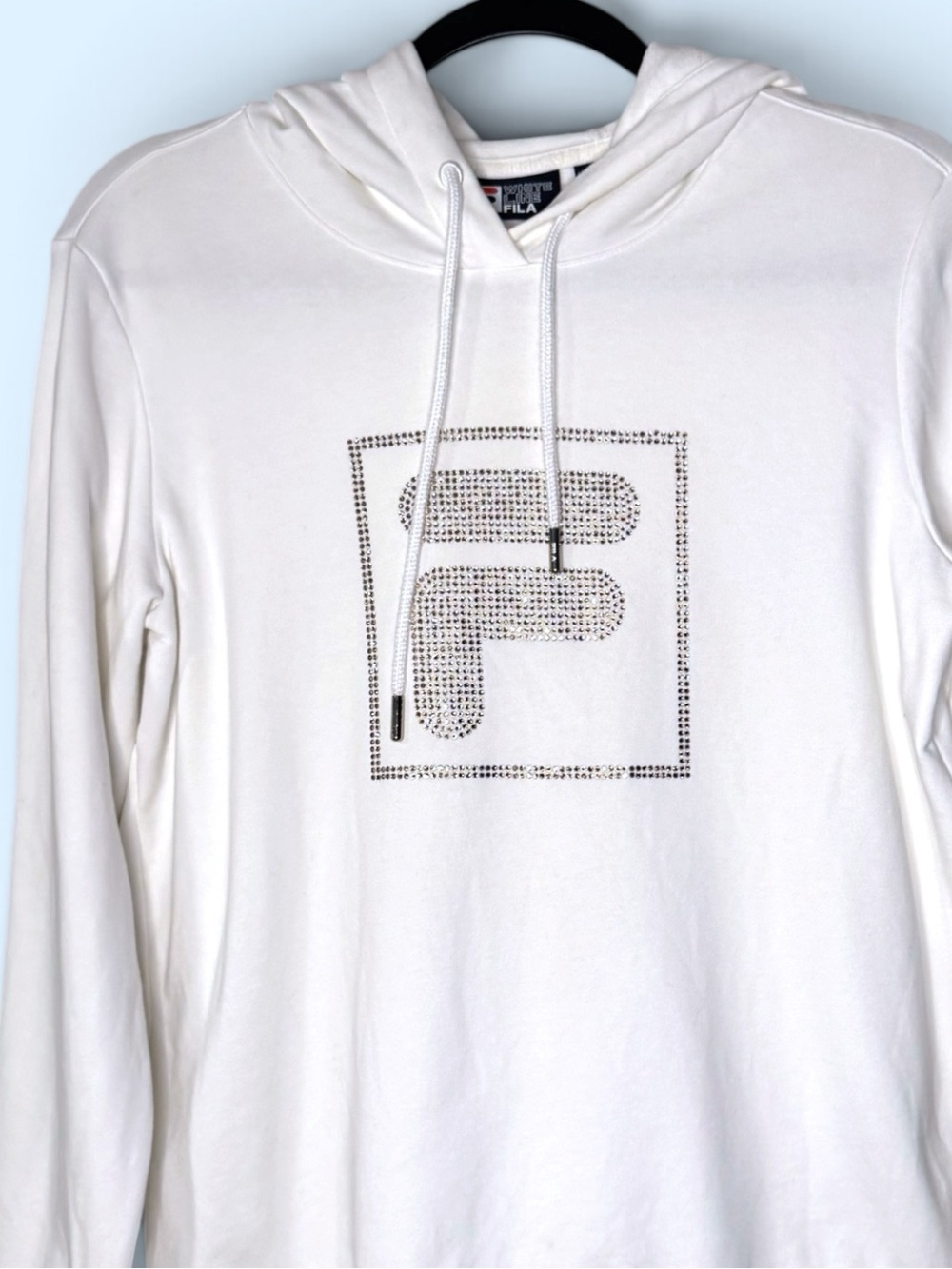 💥SALE💥 FILA Heritage White Line Crystal Logo Hoodie Terry Loop McBling Small